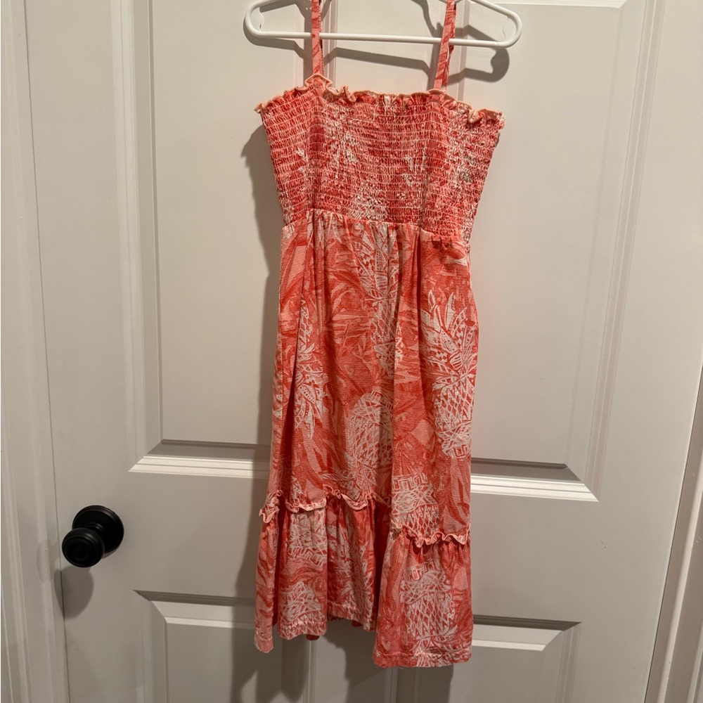 Appaman Size 8 Girls Coral Smocked Sundress with Tropical Print
